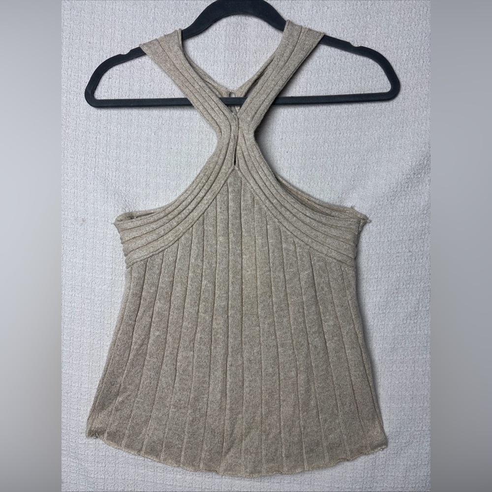 Anthropologie Tan Ribbed Halter Tank